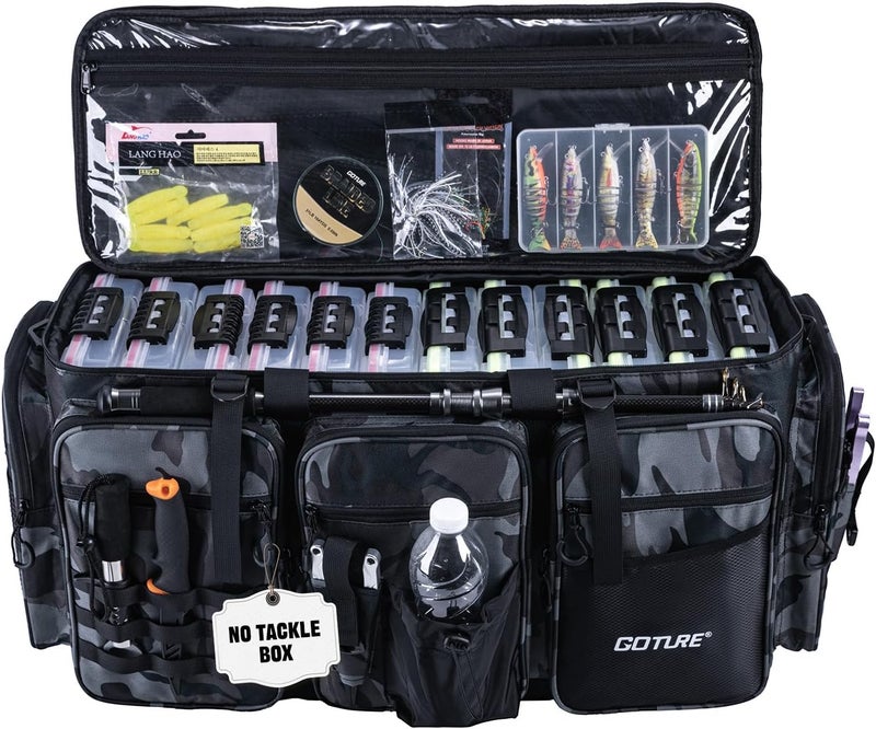 Goture Large Tackle Bag,Water Resistant Saltwater Gear Storage Big Fishing Bag with EVA Bottom,Store Up to 12PCS 3700 Plus 5PCS 3600 Tackle Trays(Not Included),Gifts for Men(26.38"x15.35"x11.42") - Image 1